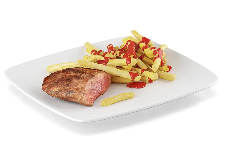 模漾网-1P-牛排薯条西红柿番茄食物-C4D模型-Octane