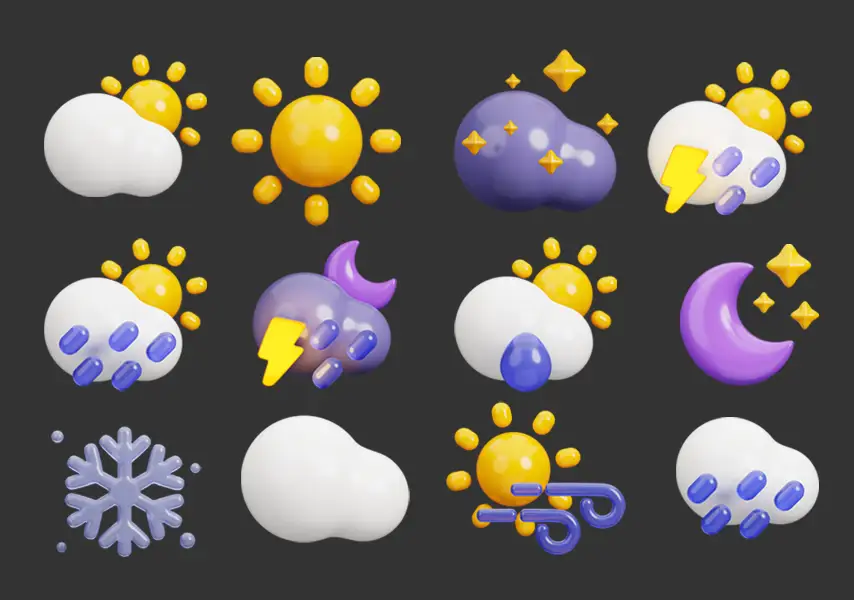 模漾网-50P-天气预报天气图标模型合集-Weather-3D Icon Pack