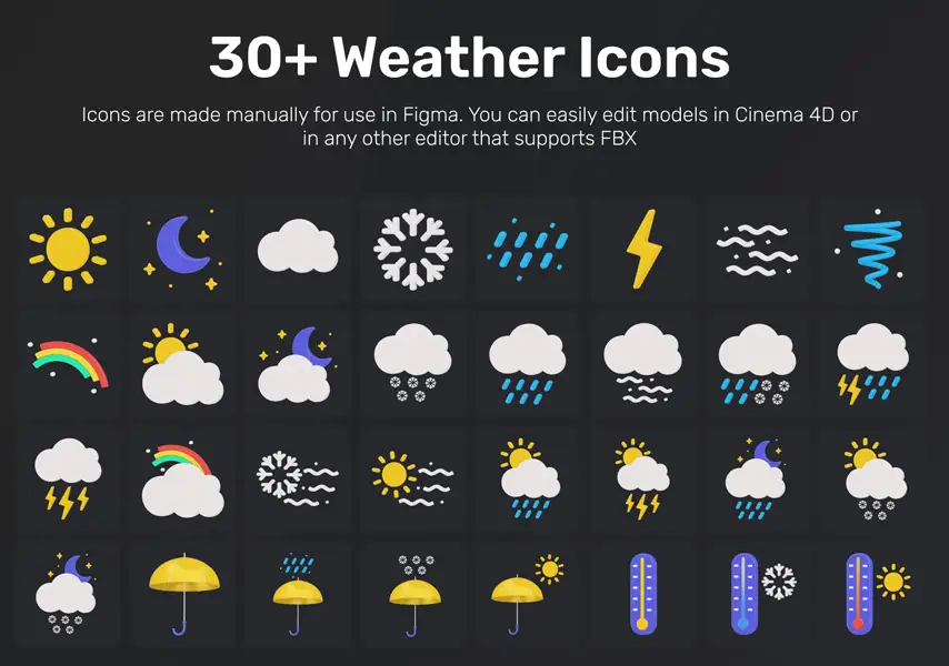 模漾网-35P-天气预报卡通-3D图标Cinema 4D模型-Redshift