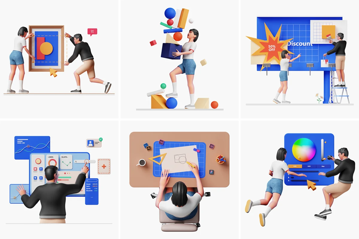 模漾网-15P-设计师男女角色日常-3D Icon Pack-V.01