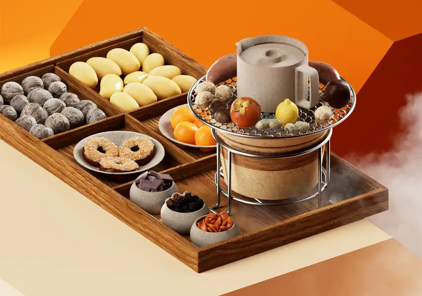 模漾网-1P-围炉煮茶茶具 茶盘-C4D工程