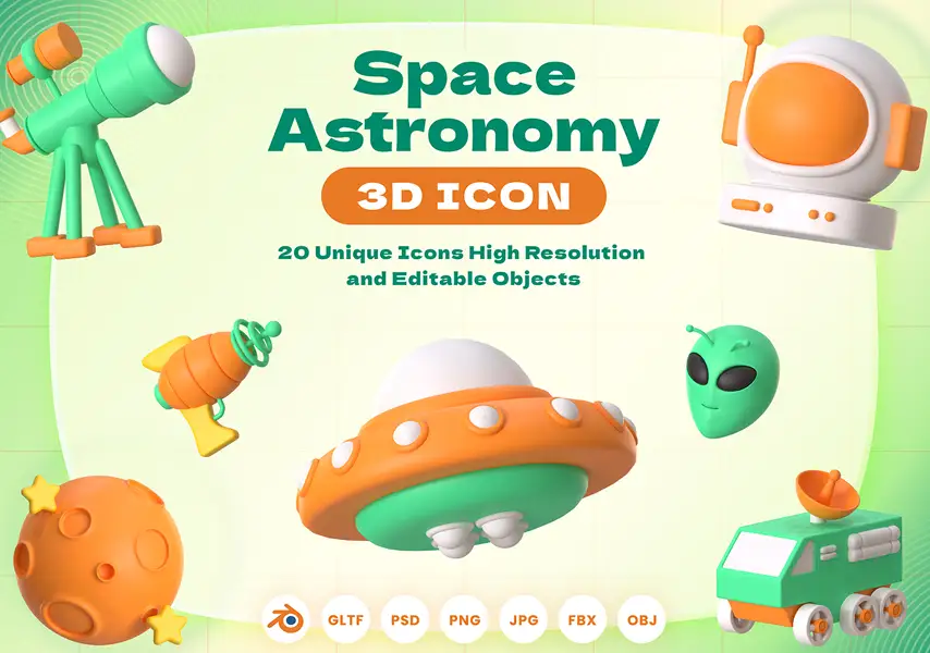 模漾网-20P-空间天文学-模型合集-3D Icons Pack