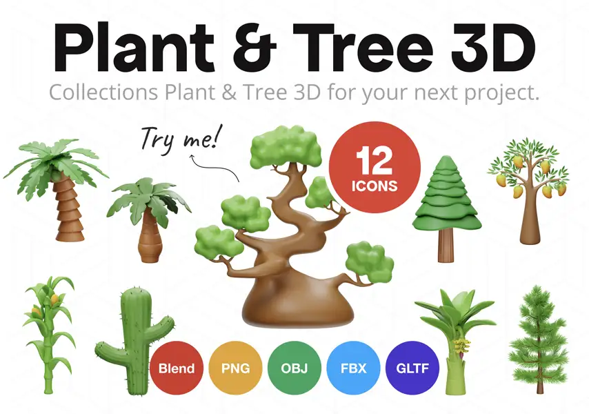 模漾网-12P-绿植盆景花卉-模型合集-3D Icon Pack