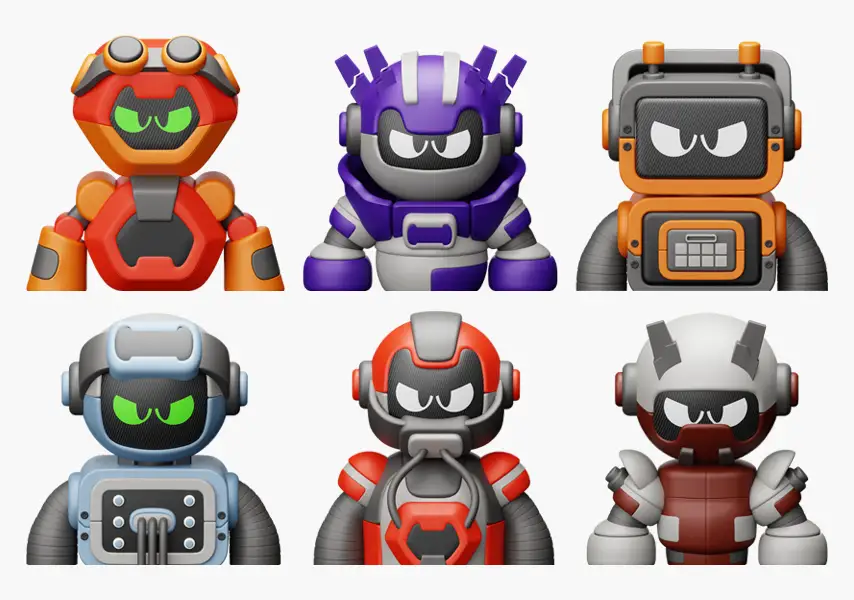 模漾网-10P-卡通机器人-模型合集-3D Icon Pack-02