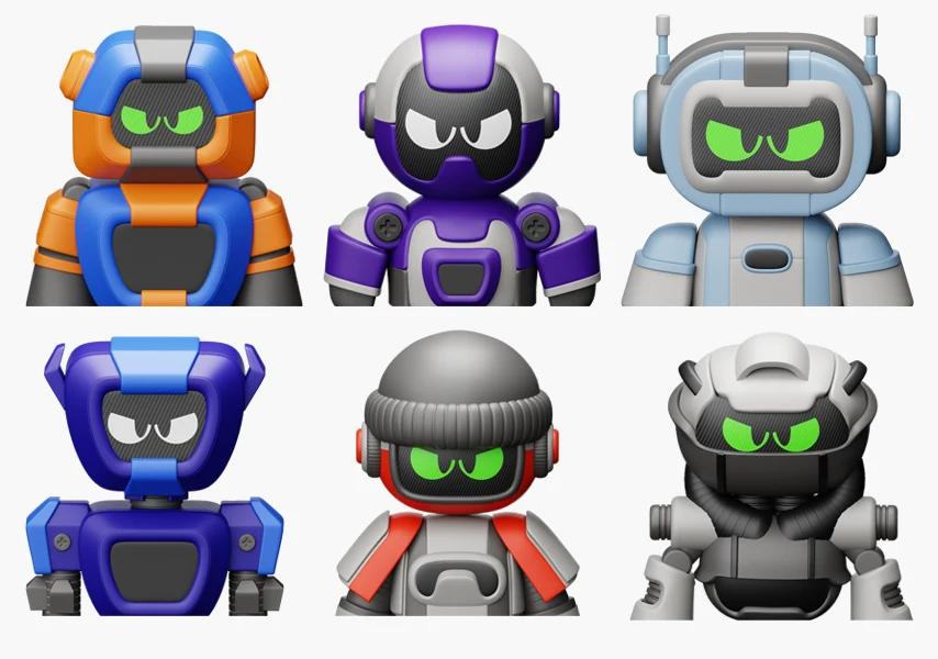 模漾网-10P-卡通机器人-模型合集-3D Icon Pack-01